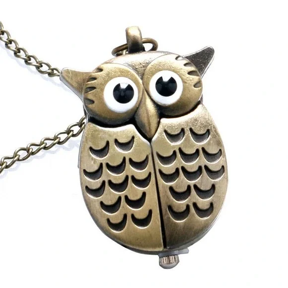 Owl Watch Pendant NEW Bronze Metal Pocket Watch Necklace - Picture 11 of 13